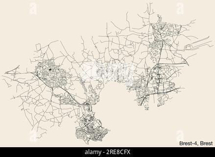 Mappa stradale del BREST-4 CANTON, BREST Illustrazione Vettoriale