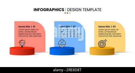 Modello infografico con icone e 3 opzioni o passaggi. colonne 3d. Può essere utilizzato per layout del flusso di lavoro, diagrammi, banner, webdesign. Illustrazione vettoriale Illustrazione Vettoriale