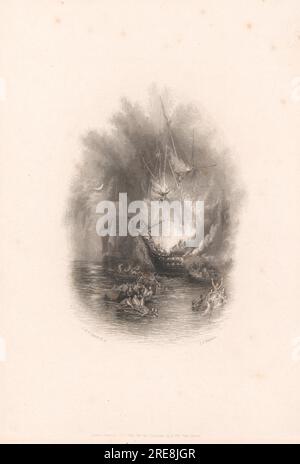 Fire at Sea - da vari "annuals" 1826-1837; "The Keepsake" 1828-1837 1835 di James Tibbits Willmore Foto Stock