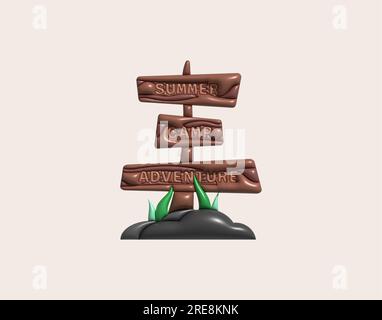 Puntatore in legno 3D per campeggio e spedizioni all'aperto. Illustrazione Vettoriale