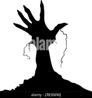 Mano zombie che esce dalla silhouette di terra. Illustrazione vettoriale Illustrazione Vettoriale