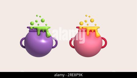 Illustrazione 3D. Calderone della strega con le bolle ad halloween Illustrazione Vettoriale