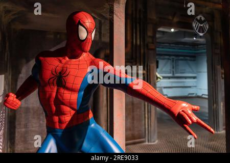 Shah Alam, Malesia - Aprile 17,2023 : la figura in cera di Spider-man esposta al Red Carpet 2 in i-City Shah Alam. Foto Stock