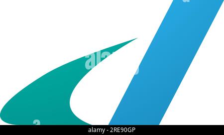 Icona lettera D Swooshy corsivo in verde e blu persiano su sfondo bianco Illustrazione Vettoriale