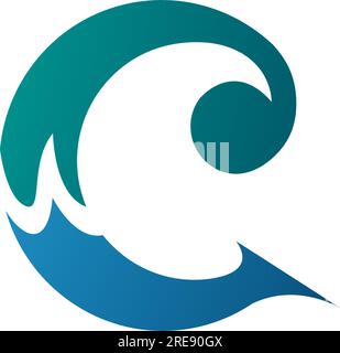 Icona C riccia rotonda verde e blu persiana su sfondo bianco Illustrazione Vettoriale