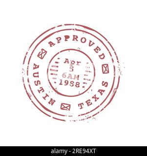 Francobollo Texas Austin, sigillo rotondo per posta, francobollo a inchiostro con lettera. Stampa vettoriale su cartolina, timbro postale internazionale per la consegna della posta negli Stati Uniti Illustrazione Vettoriale