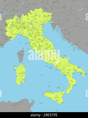 Mappa vettoriale politica dettagliata dell'Italia Illustrazione Vettoriale