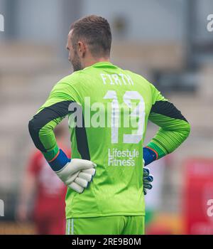 Park Hall, Oswestry, Shropshire, Inghilterra, 20 luglio 2023. Andy Firth, portiere Quay Nomads di Connah, durante il Connah Quay Nomads Football Club V Knattspyrnufélag Akureyrar/ KA Akureyri nel primo turno di qualificazione della UEFA Europa Conference League 2023/2024, al Park Hall. (Immagine di credito: ©Cody Froggatt/Alamy Live News) Foto Stock