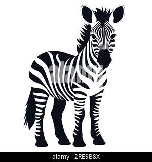 Zebra, cavallo a righe, animale africano della savana, pelle a righe, motivo a linee. Animale selvaggio, personaggio carino, oggetto isolato su sfondo bianco, cartone animato V Illustrazione Vettoriale
