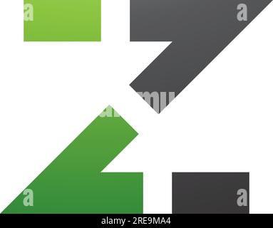 Icona a forma di lettera Z a linea tratteggiata verde e nera su sfondo bianco Illustrazione Vettoriale