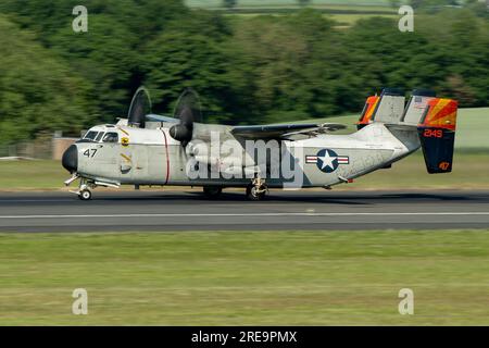 162149 United States Navy Grumman C-2A Greyhound Landing presso l'aeroporto di Prestwick dalla portaerei USS Gerald R Ford Aircarft Foto Stock