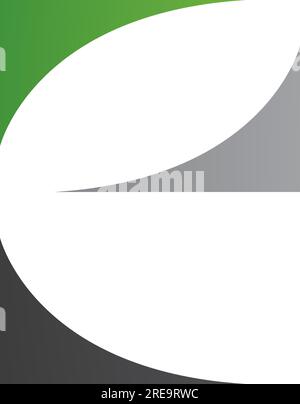 Icona e in minuscolo verde nero e grigio con triangoli curvi su sfondo bianco Illustrazione Vettoriale