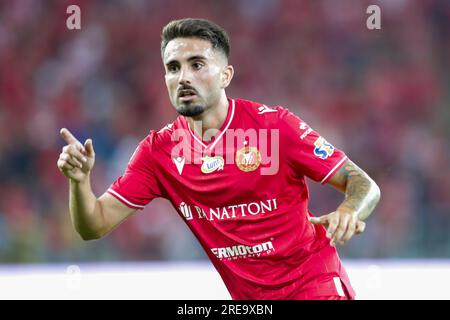 Lodz, Polonia. 23 luglio 2023. Fran Alvarez di Widzew Lodz visto durante la partita di calcio polacca della PKO Ekstraklasa League 2023/2024 tra Widzew Lodz e Puszcza Niepolomice allo stadio municipale Widzew Lodz . Punteggio finale; Widzew Lodz 3:2 Puszcza Niepolomice. (Foto di Grzegorz Wajda/SOPA Images/Sipa USA) credito: SIPA USA/Alamy Live News Foto Stock