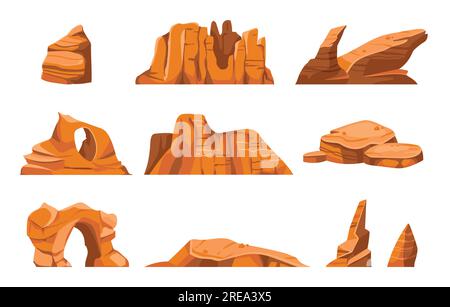 Rocce del deserto. Pietre di sabbia cartoni animati, elementi paesaggistici esotici Illustrazione Vettoriale