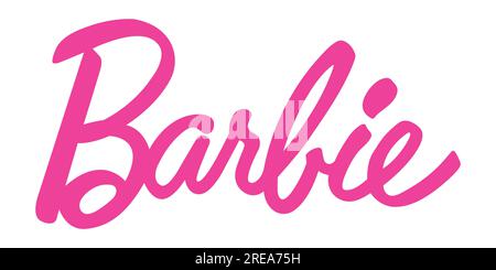 Logo Barbie. Barbie Doll rosa con logo. Logo editoriale Illustrazione Vettoriale