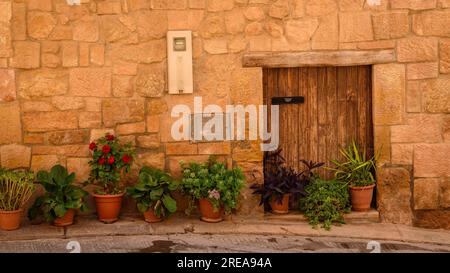 Dettagli del villaggio di Bovera in una mattina di primavera (Les Garrigues, Lleida, Catalogna, Spagna) ESP: Detalles del pueblo de Bovera (Lérida, España) Foto Stock