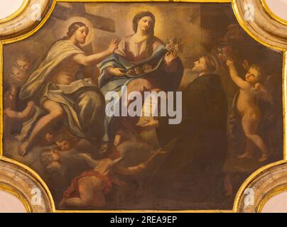 NAPOLI, ITALIA - 20 APRILE 2023: Il dipinto di Gesù e San Elisabetta nella chiesa di Santa Caterina a Chiaia di ignoto artista del 18° secolo. cent. Foto Stock