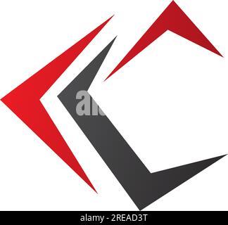 Icona C rossa e nera con punte Pointy su sfondo bianco Illustrazione Vettoriale
