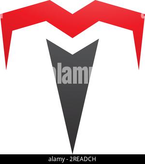 Icona T rossa e nera con punte a punta su sfondo bianco Illustrazione Vettoriale