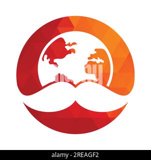 Logo con icona vettoriale baffi e globo. Modello di design del logo vettoriale World MAN Day. Illustrazione Vettoriale