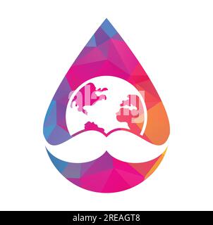 Logo con icona vettoriale baffi e globo. Modello di design del logo vettoriale World MAN Day. Illustrazione Vettoriale