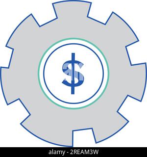 Ingranaggio isolato con simbolo del denaro Business Icon Vector Illustrazione Vettoriale