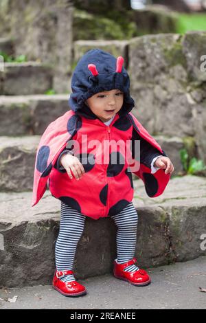Baby coccinella ,bambino costume di Halloween, indossare una visiera di  vernice, pittura del viso Foto stock - Alamy