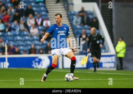 Glasgow, Regno Unito. 26 luglio 2023. L'ultima amichevole dei Rangers all'Ibrox Stadium, Glasgow, Scozia, Regno Unito, prima dell'inizio della stagione 23/24 fu tra Rangers e Olympiakos. Crediti: Findlay/Alamy Live News Foto Stock