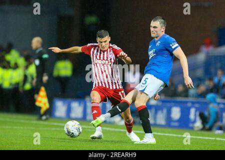 Glasgow, Regno Unito. 26 luglio 2023. L'ultima amichevole dei Rangers all'Ibrox Stadium, Glasgow, Scozia, Regno Unito, prima dell'inizio della stagione 23/24 fu tra Rangers e Olympiakos. Crediti: Findlay/Alamy Live News Foto Stock