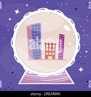 Sfera di cristallo isolata con gruppo di edifici Vector Illustrazione Vettoriale