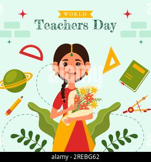 Teacher Day in India Social Media Illustration Flat Cartoon Hand Drawn Templates background Illustrazione Vettoriale