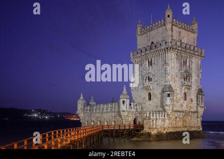 torre de Belém, arquitectura manuelina, Lisboa, Portogallo Foto Stock