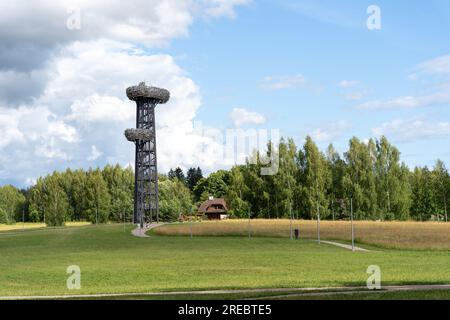 Rouge, Estonia - 07.24.2023: Torre di guardia di Pesapuu (Rouge Oobikuoru vaatetorn Pesapuu) a Rouge, Estonia Foto Stock