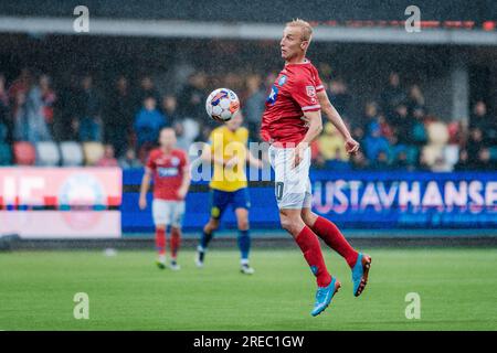 Silkeborg, Danimarca. 23 luglio 2023. Tobias Salquist (20) di Silkeborg SE visto durante il 3F Superliga match tra Silkeborg IF e Broendby IF al Jysk Park di Silkeborg. Foto Stock