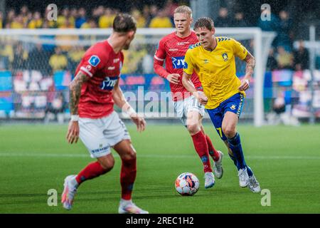Silkeborg, Danimarca. 23 luglio 2023. Nicolai Vallys (7) di Broendby SE visto durante il 3F Superliga match tra Silkeborg IF e Broendby IF al Jysk Park di Silkeborg. Foto Stock