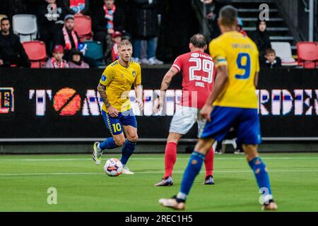 Silkeborg, Danimarca. 23 luglio 2023. Daniel Wass (10) di Broendby SE visto durante il 3F Superliga match tra Silkeborg IF e Broendby IF al Jysk Park di Silkeborg. Foto Stock
