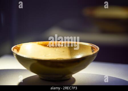 Primo piano di squisite reliquie culturali cinesi antiche stoviglie in porcellana Foto Stock