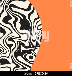 Sfondo quadrato scanalato astratto con spazio di copia. Sfondo psichedelico in marmo liquido. Biglietto da visita dal design originale e retrò, post sui social media, invito Illustrazione Vettoriale