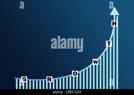 Successo aziendale crescita crescita aumento concetto. Grafico aziendale su sfondo blu sfumato con AUMENTO delle parole e spazio di copia per il testo. Vettore Illustrazione Vettoriale