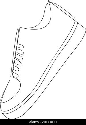 Disegno a linea continua singolo del pattino. Scarpe sportive disegnate in uno stile artistico a una linea. Sneakers isolate su sfondo bianco. Vettore minimalista disegnato a mano Illustrazione Vettoriale