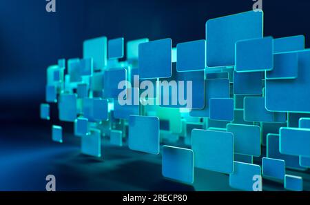Sfondo astratto, concetto tecnologico, rendering 3D, quadrati blu opachi su sfondo blu scuro Foto Stock