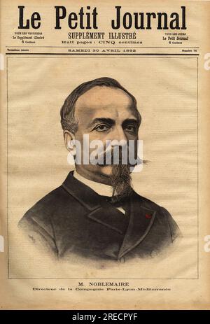 Portrait de Gustave Noblemaire (1832-1924) qui apres avoir supervise avec succes le chantier de la ligne de chemin de fer Alger-Oran jusqu'en 1869, revient a Paris pour prendre la direction de la compagnie Paris Lyon Mediterranee, poste qu'il conserve pendant 26 ANS, en etant un des acteurs majeur de l'application du plan Freycinet pour le chemin de fer. Gravure in "le petit Journal" 30041892. Foto Stock