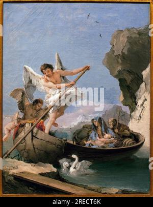 La fuite en Egypte - Peinture de Giambattista Tiepolo (1696-1770), huile sur toile, 1765-1770 (volo in Egitto, di Giambattista Tiepolo, olio su tela, 1765-1770) - Musee des Arts Antiques de Lisbonne (Portogallo) Foto Stock