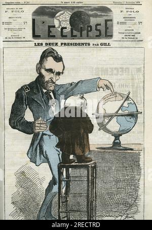 "Les deux Presidents", Ulysses Simpson Grant (1822-1885), president des Etats-Unis et Adolphe Thiers (1797-1877), president de la Republique francaise. Couverture in 'l'Eclipse' par Job, le 17 novembre 1872, Parigi. Foto Stock