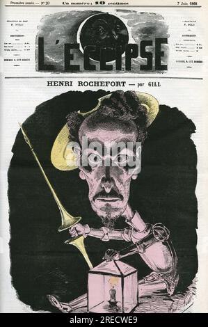 Henri Rochefort (1831-1913), journaliste, ecrivain et homme politique francais. Couverture in "l'Eclipse" par Gill, le 7 juin 1868, Parigi. Foto Stock