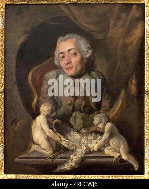 Ritratto d'un artiste bossu. Peinture de Gabriel Jacques de Saint Aubin (1724-1780), huile sur toile. Art francais 18e siecle. Museo delle Belle Arti di Rouen. Foto Stock