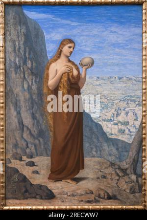 Maria Maddalena nel deserto - di Pierre Puvis de Chavannes (1824-1898) - 1869 - Marie Madeleine dans le Desert - 36,8 x 48 cm - Kunstmuseum di Francoforte | Stadel Museum Foto Stock