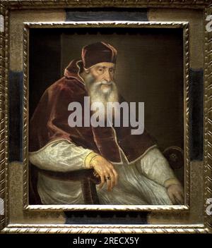 Le pape Paul III (Alessandro Farnese, 1468-1549. Elu pape en 1534). Peinture de l'atelier de Tiziano Vecellio (Tiziano Vecelli ou da Cador), dit le Titien (vers 1488-1576), huile sur toile, apres 1546. Art italien (Venise), 16e siecle, Kunsthistorisches Museum, Vienne (Autriche). Foto Stock