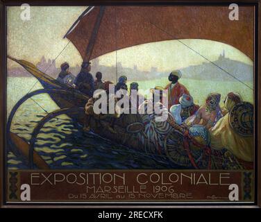 Exposition coloniale de Marseille en 1906. Peinture de David Dellepiane (1866-1932), maquette d'affiche, huile sur toile, 1906. Musee de la Marine, Marsiglia. Foto Stock