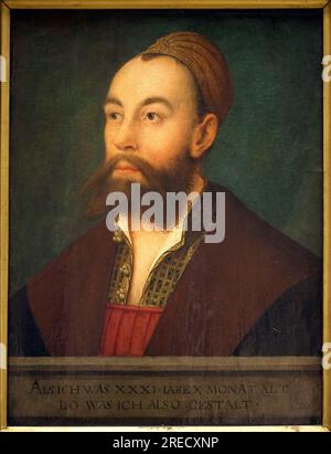 Portrait du banquier Anton Fugger (1493-1560) (dans le texte: Represente tel qu'il etait a l'age de 31 ans et 10 mois) - Peinture de Hans Maler dit de Schwaz (1480-1526 ou 1529), huile sur toile, vers 1525 - Art allemand 16e siecle - Musee des Beaux Arts de Bordeaux Foto Stock